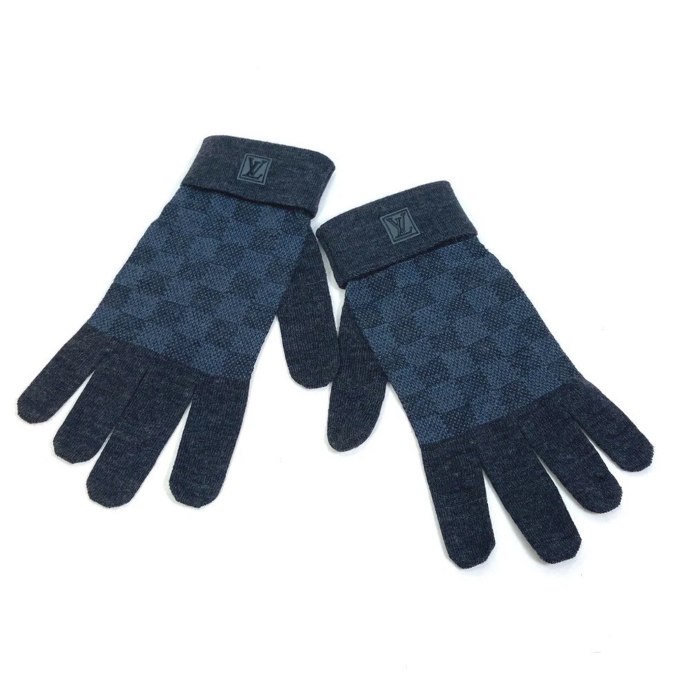 Louis Vuitton Blue Damier Checked Wool Gloves